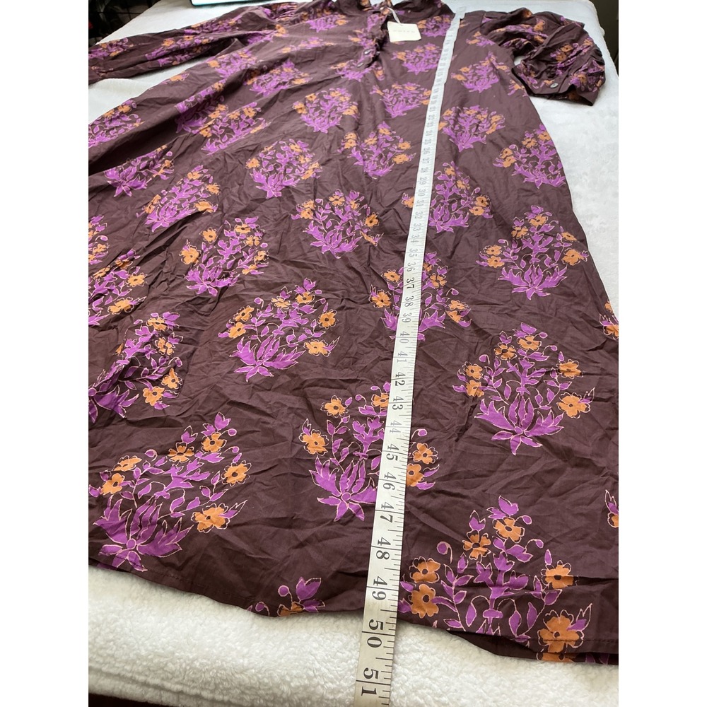 Entro Glinda Dress Brown Purple Floral Block Print Midi Ruffle Henley Large NEW - Picture 9 of 15